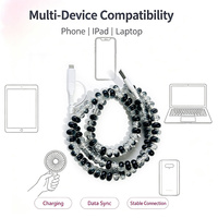 Câble de données USB décoratif à paillettes noires et argentées, multifonctionnel 3 en 1, cordon de charge et de synchronisation pour téléphone portable