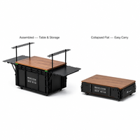 Zentopia Table de camping pliante avec boîte de rangement, support pour réchaud, plateau en bois massif, capacité de 38,7 L, mobilier d'extérieur en acier inoxydable