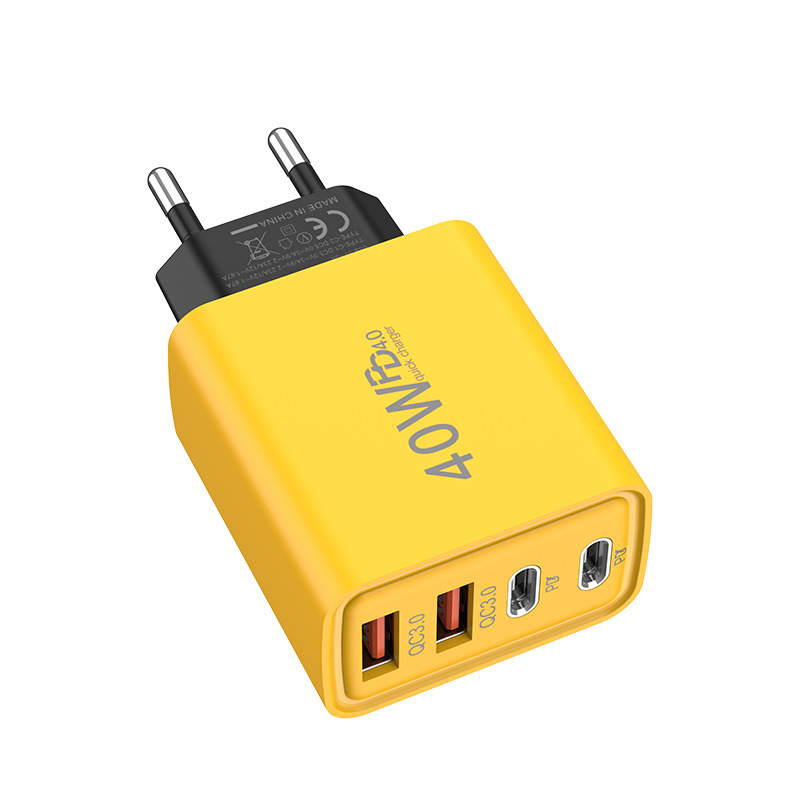 CE European USB Wall Charger - 4-Port 65W Fast Charger With USB-C PD - Euro 2 Pin Plug