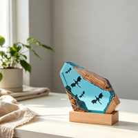 Lampe de table en résine et bois époxy, motif dragon fantastique, avec câble USB, intensité réglable, scène de dragon aérien, décoration artistique, cadeau d'anniversaire, vente en gros
