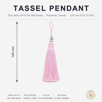 Pendentif à pompon en alliage de zinc, perle en polyester, porte-clés, breloque de sac, 120 mm, perle de 10 mm, couleur personnalisée
