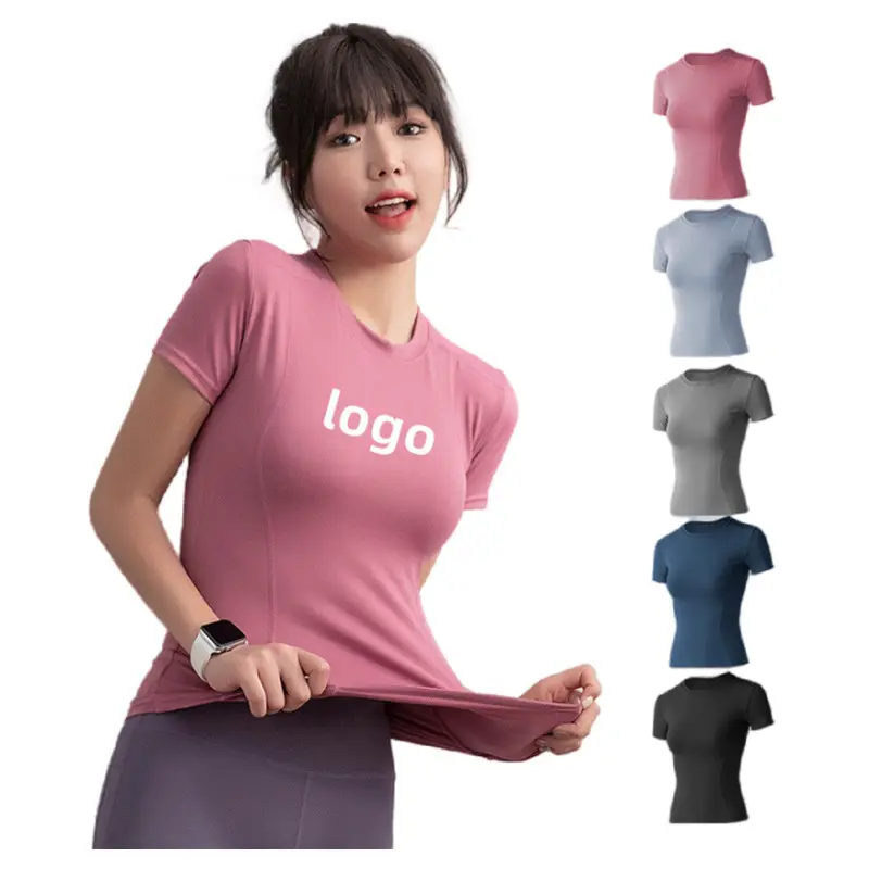 卸売カスタムロゴレディースTシャツワークアウトホワイトトップレディース服最高品質トップスグラフィックTシャツ女性用2023