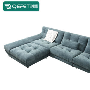 طقم أريكة مودولار على شكل حرف L بأسلوب تشيسترفيلد من القطيفة قابل للتحويل مع مسند للقدمين للفنادق والشقق وغرف المعيشة - Product Image 2