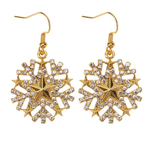 Boucles d'oreilles pendantes de Noël pour <span class=keywords><strong>femme</strong></span>, plaqué or, avec diamants, motifs couronne, étoiles, sapin de Noël, flocon de neige, canne, vert, rouge, pailletées - Product Image 4