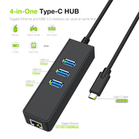 Hub USB-C 4-en-1 TC018 avec Ethernet Gigabit et 3 ports USB 3.0 en ABS pour extension d'ordinateur portable