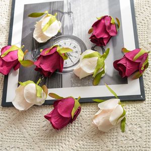 Têtes de roses artificielles en tissu tissé, rose champagne, rouge, pour décoration de mariage, artisanat, bouquet - Product Image 1