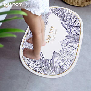 Tapis de bain ovale en terre de diatomée style nordique, motif végétal, absorbant et séchage rapide pour salle de bain - Product Image 3