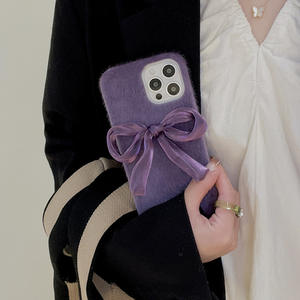 Coque pour iPhone 17 Pro Max, style coréen avec nœud en soie, peluche de vison, grand trou, protection intégrale, anti-chute - Product Image 2