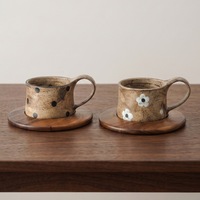 Ensemble tasse et soucoupe en céramique faite à la main, motif pois, style vintage, pour petit-déjeuner, lait ou café