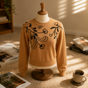 Suéter Personalizado OEM para Mujer, Cuello Redondo, Bordado Floral, Manga Larga, Estilo Crop - Product Image 5