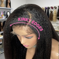Perruque Lace Front Yaki Kinky Straight en Cheveux Humains Vierges Brésiliens Remy, Dentelle HD Transparente, Bords Naturels pour Femmes Noires - Vente en Gros