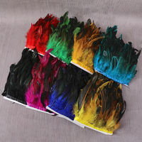 Frange de pompons en plumes de coq teintes violettes, bordure en tissu Yong pour accessoires vestimentaires, décoration de chapeaux, artisanat de carnaval, lot en gros