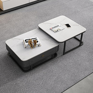 Offerte Scontate Tavolino <span class=keywords><strong>da</strong></span> Caffè Moderno Minimalista Componibile con Base in Acciaio al Carbonio per Soggiorno con Vano Portaoggetti - Product Image 4