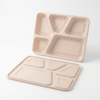Groothandel 1200ml 5-delige biologisch afbreekbare bento box van maïszetmeel met deksel, lekvrij, magnetronbestendig, ecologisch, voor maaltijdvoorbereiding, brood en voedsel.
