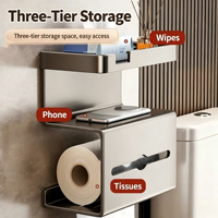 Nouveau porte-papier toilette mural en acier à 3 niveaux, auto-adhésif, étagère de rangement pour salle de bain, accessoires pour la maison