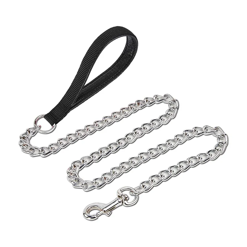 Chain Chrome Plated Metal Dog Leash Dog Chain with Padded Handle Heavy Duty Chew Proof Pet Leash