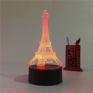 3D Illusie Romantische Frankrijk Parijs Eiffeltoren Nachtlampje Led Nachtlampje Led Lamp Visuele Slaapkamer Decoratie Usb Touch Light