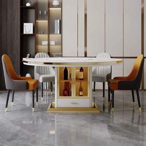 Table à manger ronde extensible avec table et chaise en dalle de pierre Table de cuisson à <span class=keywords><strong>induction</strong></span> intégrée, <span class=keywords><strong>plaque</strong></span> rotative <span class=keywords><strong>pour</strong></span> usage domestique - Product Image 4