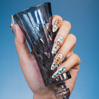 Ongles à presser en chrome argenté avec cristaux, motifs floraux 3D et pierres précieuses, pointes d'ongles stiletto, fabriqués à la machine, en gel souple personnalisable, emballage personnalisable