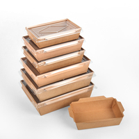 Boîte d'emballage alimentaire jetable en papier kraft recyclable SenAng01 avec compartiment, couvercle PET anti-buée, revêtement UV, pour sushi, nouilles, gelée