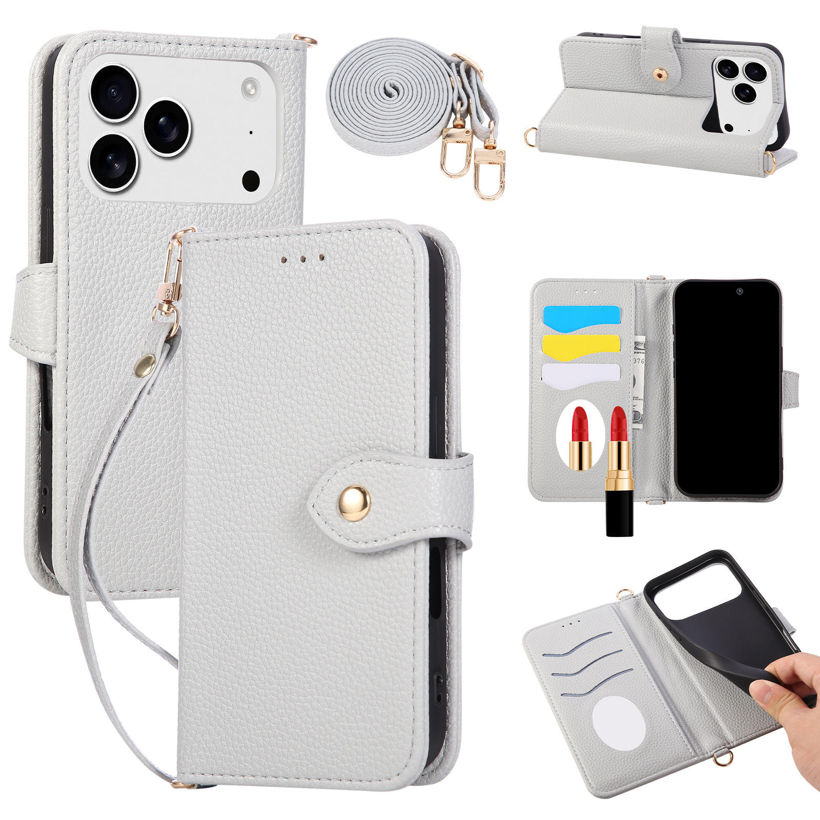 Fourre-tout à bandoulière en cuir gris *