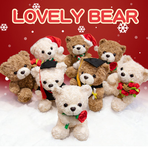 <b>Cute</b> Cartoon Holding Flower Teddy <b>Bear</b> Plush Toys Graduation Christmas Hat <b>Bear</b> Plushie Dolls Girl Valentine's Day Gift - Product Image 2