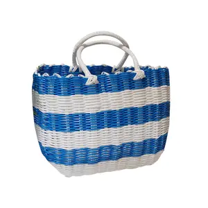 Best Quality Handwoven Pp Waterproof Storage Basket Colorful Plastic Paper Woven Beach Bag For Fruit Toys