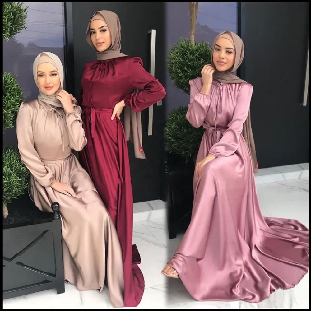 Bán Buôn Dubai Dài Dress Satin Quần Áo Hồi Giáo Hiện Đại Hồi Giáo Ăn Mặc Khimar Jilbabs Phụ Nữ Abaya Thổ Nhĩ Kỳ