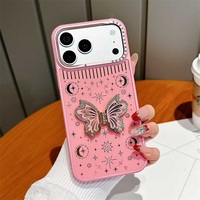 Coque de téléphone de luxe en époxy papillon pour iPhone 17 16 15 14 13 Pro Max, étui mobile brillant avec diamants pour iPhone 17