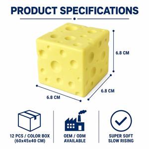 En gros, Jouet Squishy Carré en Mousse PU, Effet Beurre, à Remontée Lente, Bloc de Fromage Suisse Réaliste, Anti-stress, OEM - Product Image 3