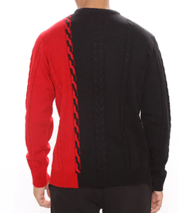 2023 Otoño Invierno logotipo personalizado <span class=keywords><strong>dos</strong></span> colores asimétrico Cable trenzado manga larga pulóver hombres ropa suéter de punto hombres - Product Image 6