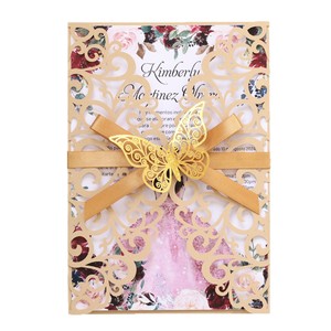 Tarjetas de invitación de compromiso europeas y americanas, invitaciones de boda grabadas con láser, invitaciones de cumpleaños con hermosos lazos - Product Image 2