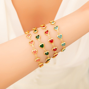 Heart Shape Colorful <b>Bracelet</b> 18K Gold Plated Stainless Steel Jewelry Gift For Women Fashion Accessory - Product Image 1