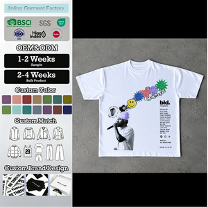 Camiseta de algodón pesado OEM para hombre, oversize, con estampado trasero para trail running, 320 g/m², en blanco, cuello redondo, estilo <span class=keywords><strong>película</strong></span> Inglaterra, para verano - Product Image 1
