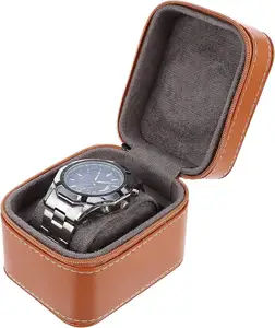 Casing Organizer jam tangan tunggal kulit persegi kotak jam tangan perjalanan portabel casing jam tangan kustom