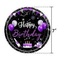 Décorations de fête d'anniversaire violet et noir, vaisselle, ballons pour enfants, assiettes en papier jetables, serviettes, ensemble de 24 pièces pour fête