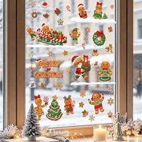 LINGKAI Adhesivos Estáticos para Ventanas de Navidad con Diseño de Hombre de Jengibre, Galletas, Papá Noel, Trineo y Corona, Pegatinas de Vidrio para Decoración Navideña