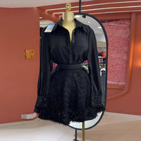 Ensemble robe et jupe pour femme, chemise à manches longues en dentelle blanche tendance, patchwork, nouvelle collection automne, élégante, jupe courte en dentelle, ensemble jupe 2 pièces