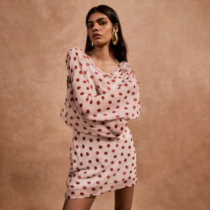 Vestido de Gasa con Estampado de Lunares para Mujer, Escote Asimétrico, Espalda Descubierta, para Fiestas y Uso Casual - Product Image 2