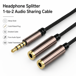 Splitter per Cuffie da <span class=keywords><strong>3</strong></span>,5mm, Cavo Audio 1 a 2, Splitter Stereo Aux Y Intrecciato in OFC, PVC per Telefono, Laptop, PC, Monitor, Lettore DVD - Product Image 1