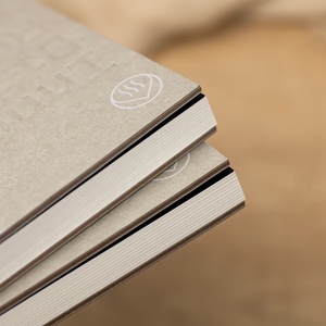 Quaderno Ecologico in Cartone Grigio Riciclato, Diario con Copertina Rigida Personalizzata, Logo in Rilievo, <span class=keywords><strong>Rilegatura</strong></span> Cucita e Finestra Trasparente - Product Image 4