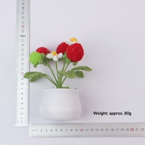 Fiore Artificiale a Forma <span class=keywords><strong>di</strong></span> <span class=keywords><strong>Fragola</strong></span> Fatto a Mano all'Uncinetto, Pianta in Vaso per Decorazione Casa, Sala da Pranzo, Camera da Letto, Regalo - Product Image 4