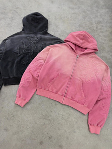 <span class=keywords><strong>Felpa</strong></span> <span class=keywords><strong>con</strong></span> Cappuccio Gotica <span class=keywords><strong>Oversize</strong></span> da Uomo in Cotone 100% <span class=keywords><strong>con</strong></span> <span class=keywords><strong>Zip</strong></span>, Ricamo Personalizzato, Effetto Vintage Acid Wash e Distressed, Stile Opiumcore - Vendita all'Ingrosso - Product Image 2