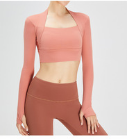Setelan Olahraga Yoga Wanita Terbaru, Bahan Brushed Back Double-sided, Model Ketat Silang, Set Dua Potong untuk Lari dan Fitness