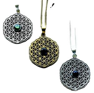 Venta al por mayor de latón semilla vida colgante lapislázuli piedra preciosa diamante religioso perla encantos bisel ajuste incrustaciones regalos religiosos - Product Image 3