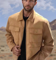 Printemps Automne Nouvelle Mode Hommes American High Street Solid Color Chamois Multi Pocket Zipper Jacket Coat Casual Trendy Coat Male