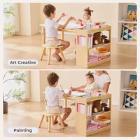 Ensemble table d'étude créative en bois pour enfants table d'étagère stéréoscopique avec armoire de rangement