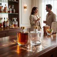 Bouteille en verre plate ronde minimaliste de 150 ml et 300 ml, bouteille à spiritueux en verre de qualité supérieure pour gin, rhum, whisky, brandy, vodka, best-seller