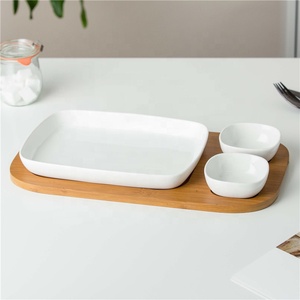 <span class=keywords><strong>Platos</strong></span> de cerámica con logotipo personalizado para restaurante, aperitivos, baratos, con base de Bambú - Product Image 1
