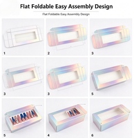 Lot de boîtes d'emballage holographiques biodégradables et recyclables pour ongles, pliables avec fenêtre transparente, en papier quadricolore